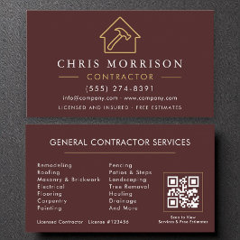 Tarjeta De Visita Lujo Burgundy Gold Construcción moderna QR Código