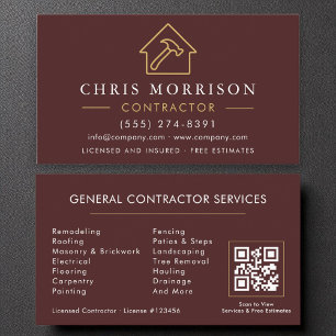 Tarjeta De Visita Lujo Burgundy Gold Construcción moderna QR Código