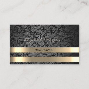 Tarjeta De Visita Lujo Clasico Elegante, Damasco, Rayas Doradas Fal