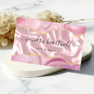 Tarjeta De Visita Lujo con Brillo de Oro y Ágata Rosa