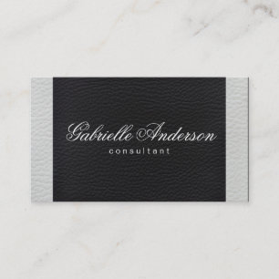 Tarjeta De Visita Lujo Cuero Simple Blanco y Negro