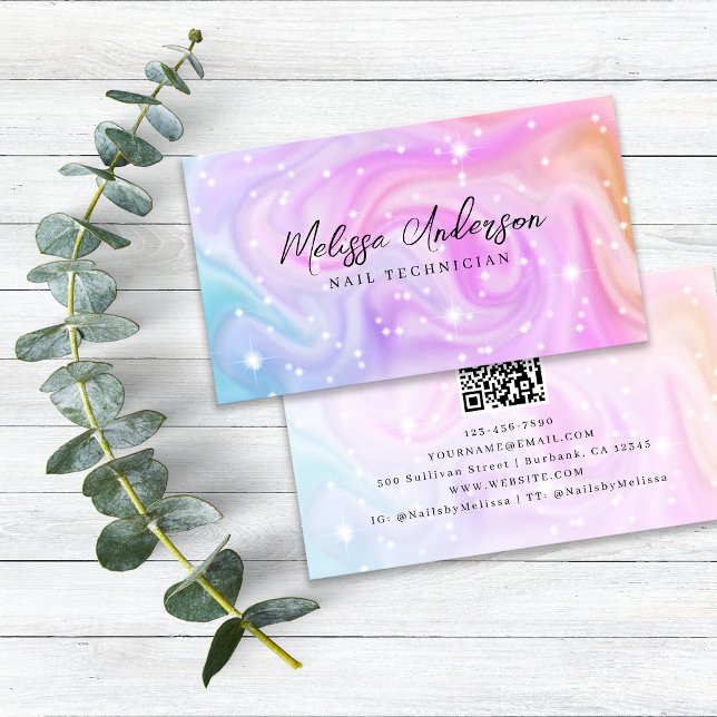 Tarjeta De Visita Lujo de código QR holográfico rosa (Subido por el creador)