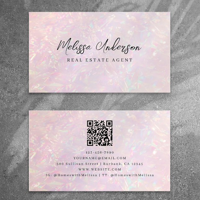 Tarjeta De Visita Lujo de código QR holográfico rosa (Subido por el creador)