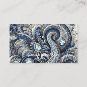 Tarjeta De Visita Lujo Diamante de Paisley Azul y Blanco