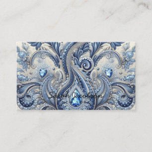 Tarjeta De Visita Lujo Diamante de Paisley Azul y Blanco