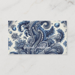 Tarjeta De Visita Lujo Diamante de Paisley Azul y Blanco