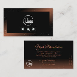 Tarjeta De Visita Lujo Diamantes Brillantes Rojizos Negros con Logo