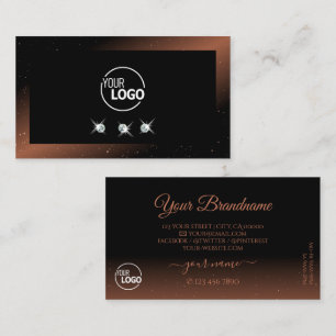 Tarjeta De Visita Lujo Diamantes Brillantes Rojizos Negros con Logo