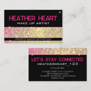 Tarjeta De Visita Lujo dorado femenino rosa neón negro brillo glamou