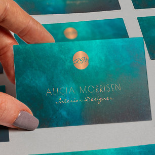 Tarjeta De Visita Lujo elegante color de agua verde oscuro monograma
