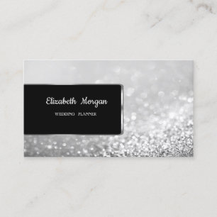 Tarjeta De Visita Lujo Elegante Glitter Plateado Con Bokeh Estiloso
