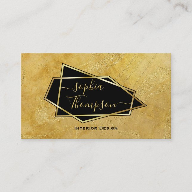 Tarjeta De Visita Lujo Elegante Mármol con Brillo Dorado Script (Anverso)