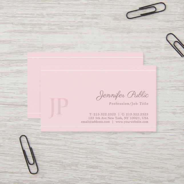 Tarjeta De Visita Lujo elegante moderno rosado con monograma con (Anverso/Reverso In Situ)