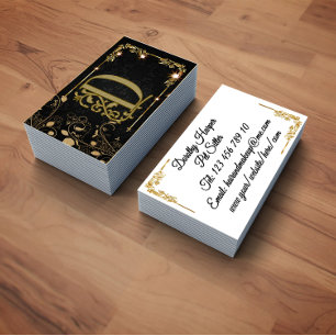 Tarjeta De Visita Lujo Elegante Monograma Negro Oro