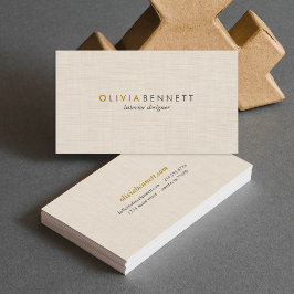 Tarjeta De Visita Lujo Elegante Textura de Lino Beige Dorado Minimal