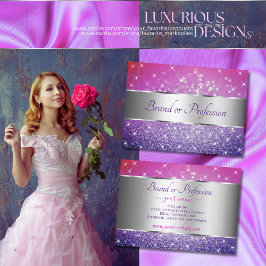 Tarjeta De Visita Lujo Estrellas Purpurinas Púrpura Rosa Plata Decor
