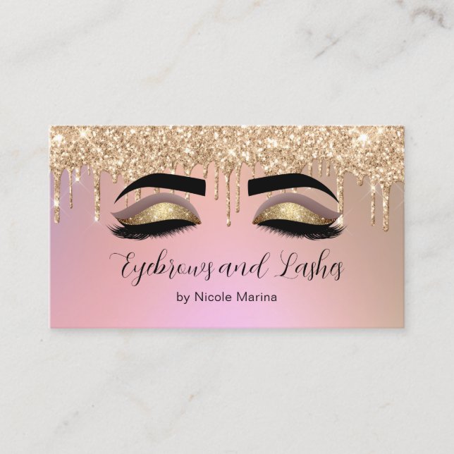 Tarjeta De Visita Lujo Faux Pink Gold Purpurina Eyebrows y Lashes (Anverso)
