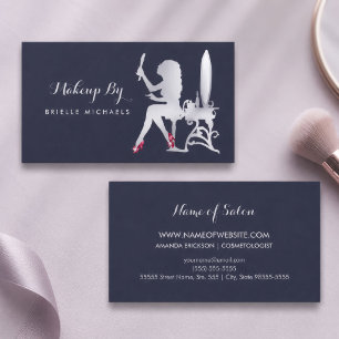 Tarjeta De Visita Lujo FAUX Silver Mujer maquilladora Zapatos Rojos