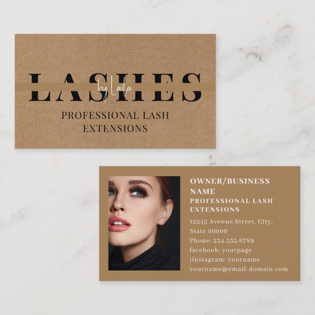 Tarjeta De Visita Lujo fotográfico de salón de ceniza/yelash (Anverso / Reverso)