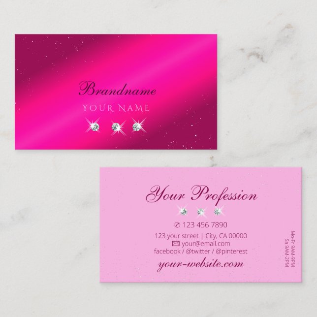 Tarjeta De Visita Lujo Girly Pink Sparkle Stars Diamonds Stylish (Anverso / Reverso)
