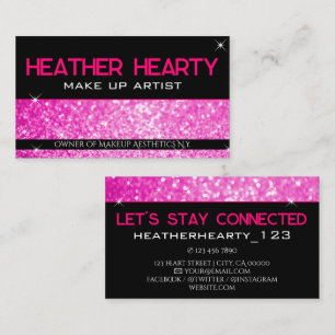 Tarjeta De Visita Lujo Girly Rosa Brillante Glitter Glamour 