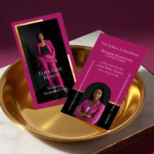 Tarjeta De Visita Lujo Inmobiliario Elegante Negro Oro y Rosa Foto