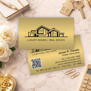 Tarjeta De Visita Lujo Latón Oro Inmobiliaria Chic Profesional