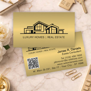Tarjeta De Visita Lujo Latón Oro Inmobiliaria Chic Profesional