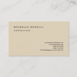 Tarjeta De Visita Lujo Linen Beige Clásico Plain Profesional