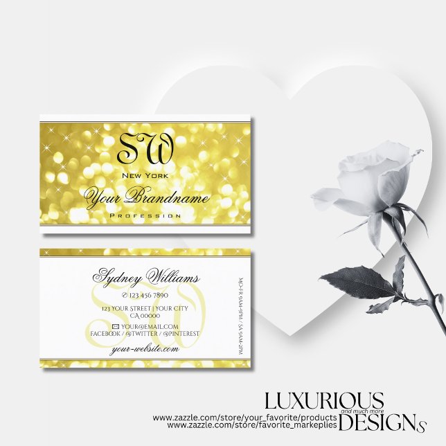Tarjeta De Visita Lujo Lujo Purpurina Dorado Estrellas Monograma Bla (Subido por el creador)