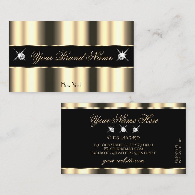 Tarjeta De Visita Lujo Luz Dorada Mangueras de Esparkle Negro Glamor (Anverso / Reverso)