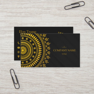 Tarjeta De Visita Lujo Mandala Negro y Dorado Elegante Profesión