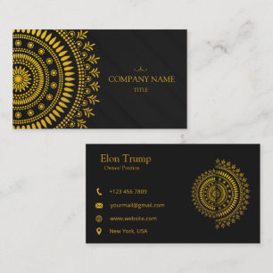 Tarjeta De Visita Lujo Mandala Negro y Dorado Elegante Profesión
