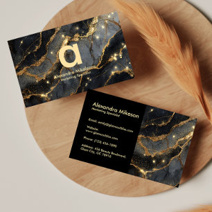 Tarjeta De Visita Lujo Mármol Oscuro Oro Profesional Negocios