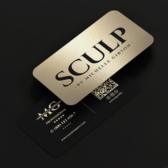 Tarjeta De Visita Lujo MedSpa Negro Sculp Falso Oro (Luxury MedSpa Black Sculp Faux Gold Business Card
)