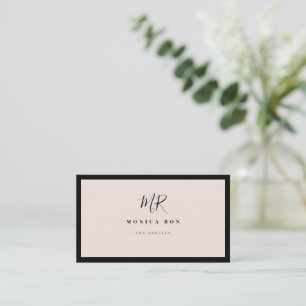 Tarjeta De Visita Lujo Minimalista Monograma Rosa Pálido Chic Elegan