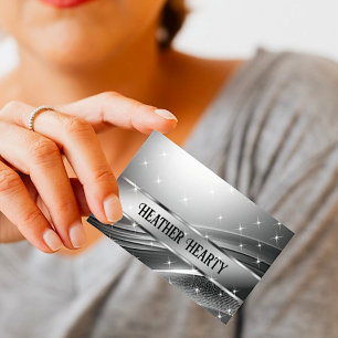 Tarjeta De Visita Lujo Moda Deluxe Acero Líquido Plata Cromado Gris
