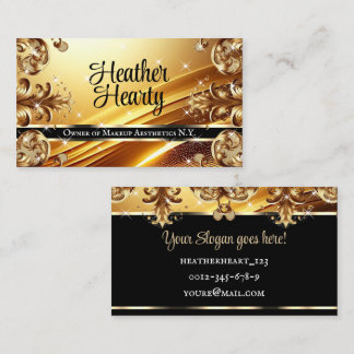 Tarjeta De Visita Lujo Moda Deluxe Oro Negro Ombre Dorado Ornate