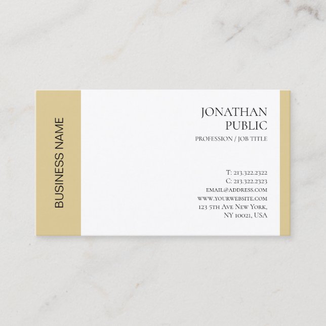 Tarjeta De Visita Lujo Moderno Elegante Faux Gold White Profesional (Anverso)