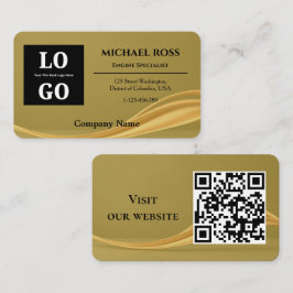 Tarjeta De Visita Lujo Moderno Logo Personalizado en Oro y Código QR