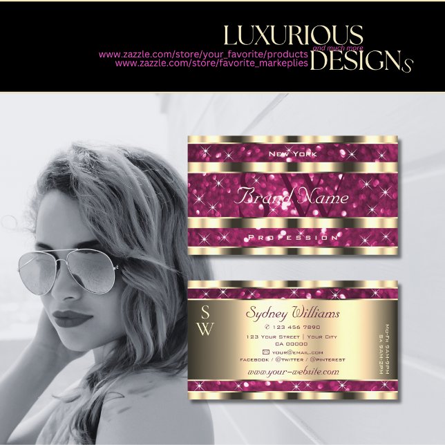 Tarjeta De Visita Lujo Monograma de Estrellas Brillantes de Purpurin (Subido por el creador)