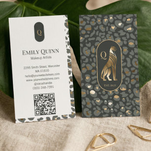 Tarjeta De Visita Lujo Monograma Leopardo Print Cheetah Belleza QR