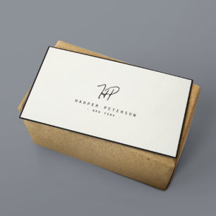 Tarjeta De Visita Lujo Monograma Minimalista Negro Marfil Chic Elega
