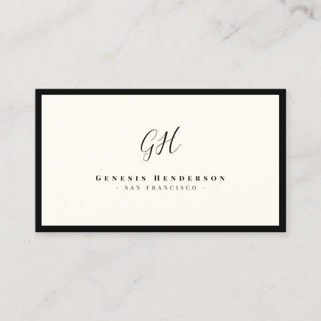 Tarjeta De Visita Lujo Monograma Mínimo Moda de Marfil Negro Elegant (Anverso)