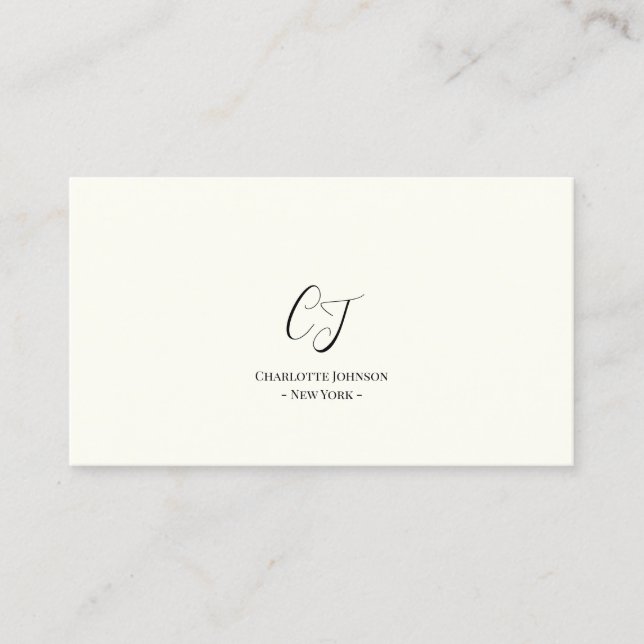 Tarjeta De Visita Lujo Monograma Mínimo Moda de Marfil Negro Elegant (Anverso)