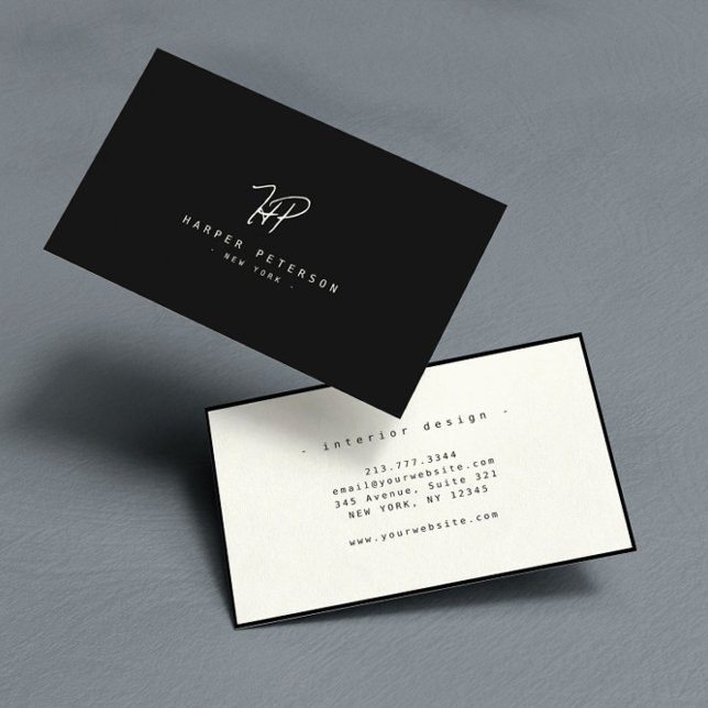 Tarjeta De Visita Lujo Monograma Mínimo Moda de Marfil Negro Elegant (Subido por el creador)