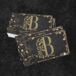 Tarjeta De Visita Lujo Monograma Mínimo Moda Dorado Negro Elegante