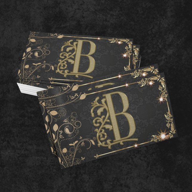 Tarjeta De Visita Lujo Monograma Mínimo Moda Dorado Negro Elegante (Subido por el creador)
