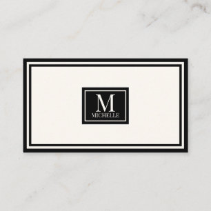 Tarjeta De Visita Lujo Monograma Moderno Código QR Negro/Marfil
