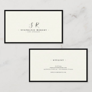 Tarjeta De Visita Lujo Monograma Negro Marfil Chic Elegante